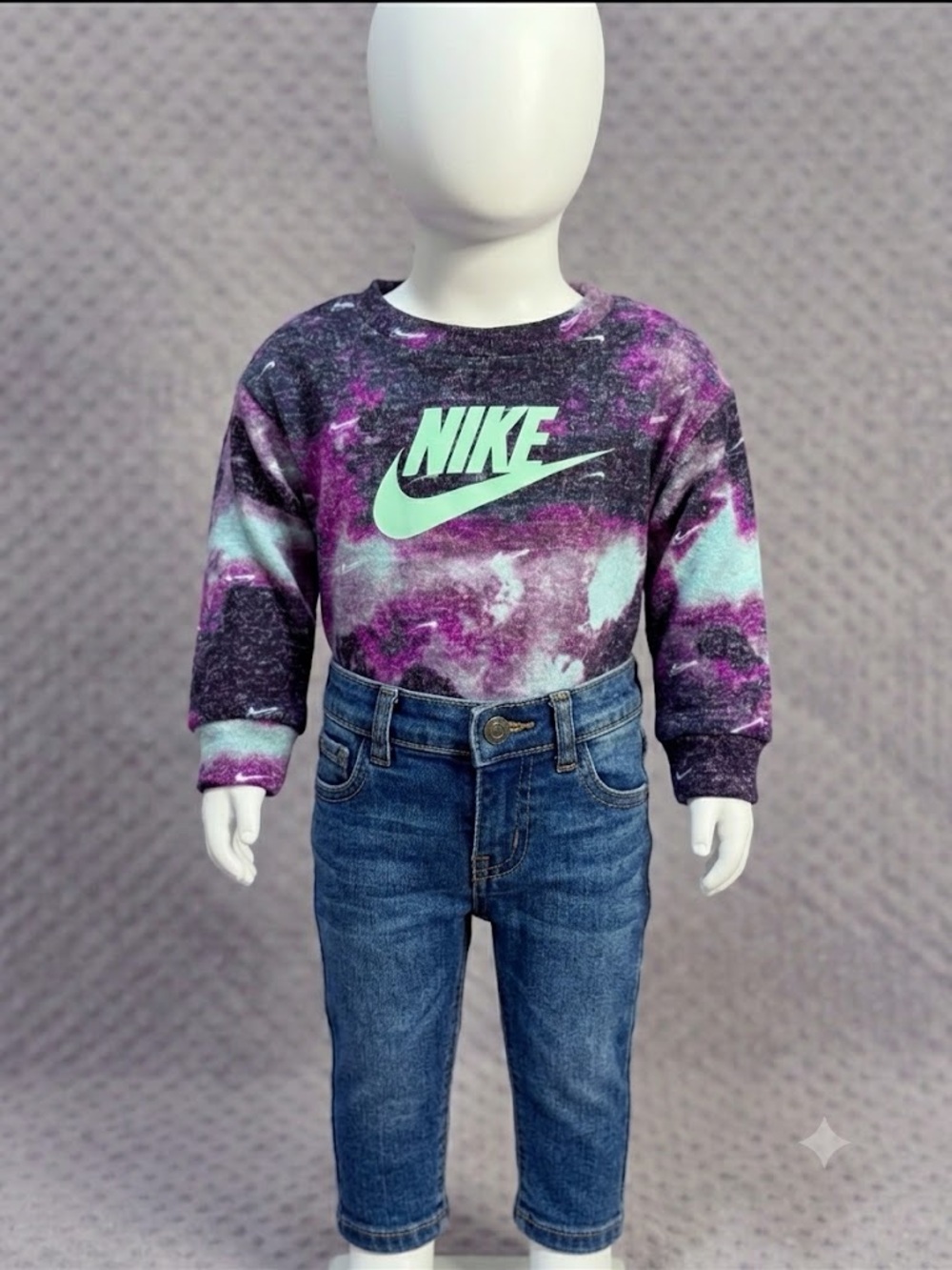 SOLD!!! Nike Kids Teal Logo Purple & Teal Galaxy Crop Sweatshirt